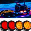 4 Pack Sealed Waterproof Round 2" Inch Amber Red 7 LED Clearance Marker Lights Signal Tail Light with Rubber Grommet Flush Mount for Trailer Truck Bus Pickup ATV RV Lorry Caravan 12V