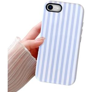 Compatible with iPhone SE /8/7 Cute Phone Case,Striped Aesthetic Pattern Design,Scratch Resistant Hybrid 2-Layer Shockproof Protective Cover for Girls Women-Blue