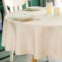 EHouseHome Faux Linen Tablecloth with Lace Trim - Waterproof/Spill Proof/Stain Resistant/Wrinkle Free/Oil Proof - for Banquet, Parties, Dinner,Wedding,Holiday,Nature, Round 70Inch