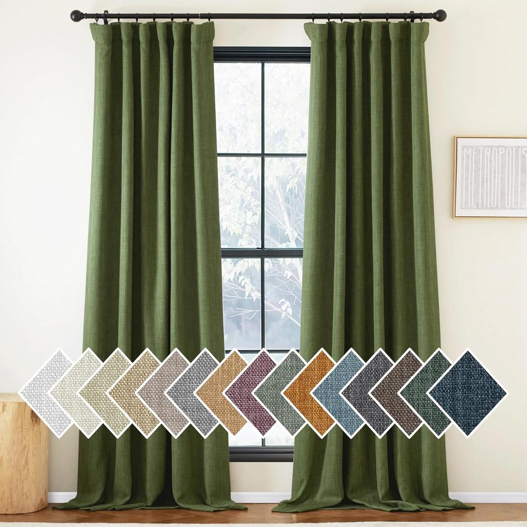NICETOWN Thick Room Darkening Faux Linen Forest Green Curtains for Bedroom, Pinch Pleated Light Blocking Thermal Insulated Sound Reducing Window Treatments for Living Room, W50 x L84, 2 Panels