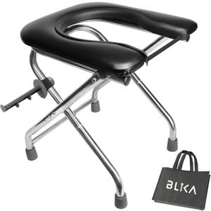 BLIKA Portable Toilet for Camping, 350LBS Stainless Steel Foldable Camp Travel Toilet with Soft Seat for Adults, 16.5-Inch Portable Toilet for Truckers, Camping, RV Travel, Road Trips, Outdoor Use