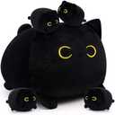 LSYDCARM Cat Stuffed Animals with Babies, Black Cat Plush with Babies, Mommy Cat with 4 Baby Kittens Kawaii Black Cat Plushie Toy Birthday Gifts for Kids Boys Girls
