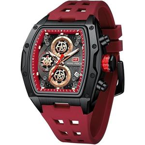 MF MINI FOCUS Men Watches Unique Casual Wrist Watches (Chronograph/Waterproof/Luminous/Calendar) Silicon Band Fashion Watches for Men (Red_Black)