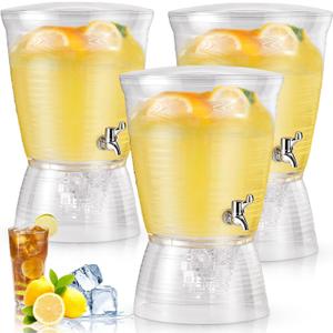 Tioncy 3 Pcs Acrylic Beverage Dispenser with Spigot 2.7 Gallon/ 10 l Clear Drink Water Dispenser Countertop with Detachable Base Iced Juice Container Unbreakable for Wedding Party