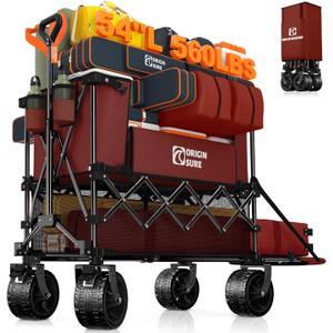 Originsure 400L Foldable Double Decker Wagon, 54" L Tailgate, 560lbs, Red
