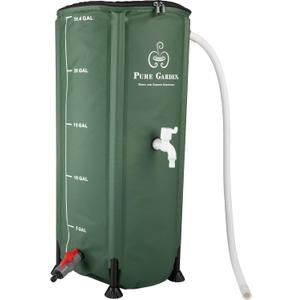 Rain Barrel - 26.4-Gallon/100-Liter Collapsible Water Container for Catching Rainwater - Portable Water Tank with Spigot by Pure Garden (Green