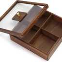 Multibey 4 Compartment Wooden Serving Tray with Lid - Solid North American Walnut Wood Serving Platter Organizer for Snacks, Candy, Nuts, Chips, Wood Snack Tray for Party, Kitchen Decor