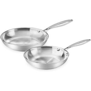 Stainless Steel Frying Pan Set 2 Piece, 8,10 Inch Tri-Ply Frying Pans Non Stick, Pots and Pans Set, Oven 500F & Dishwasher Safe, Classic Cooking Pan Cookware