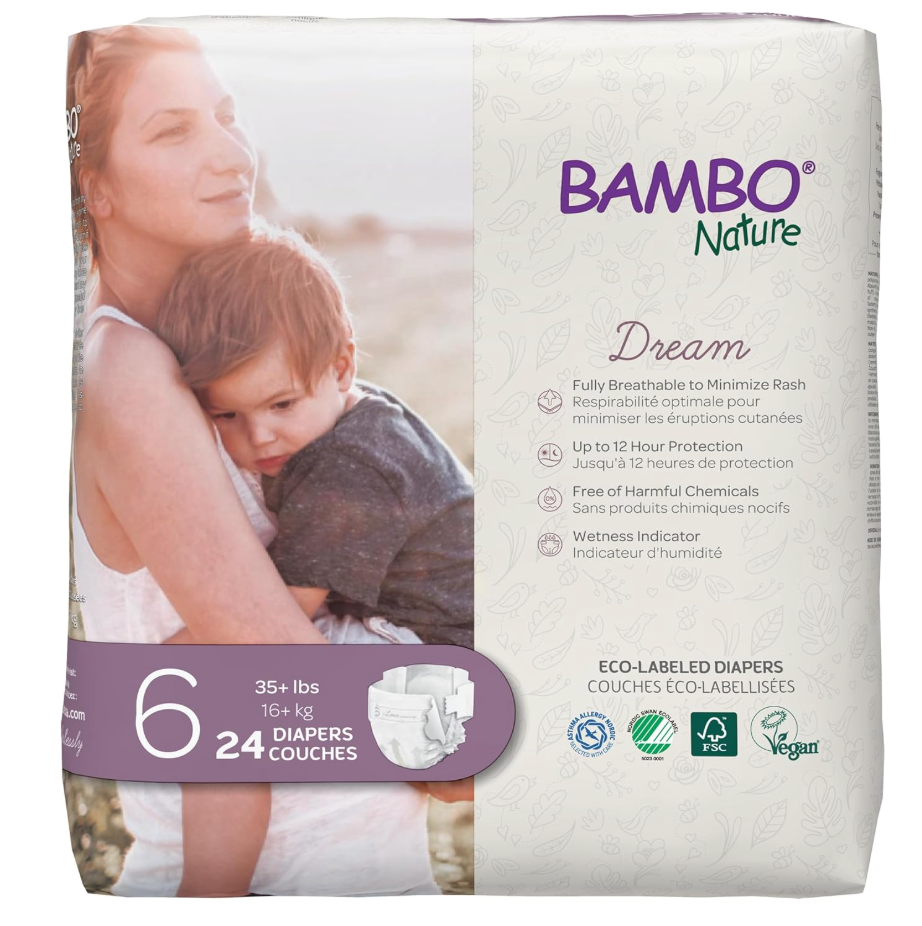 Bambo Nature Premium Ecofriendly Baby Diapers, Size 6 (35+ Lbs), 24 Count