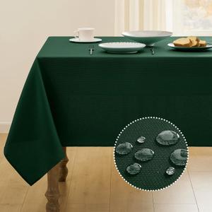 Textured Tablecloth Rectangle Waterproof Table Cloth, Washable Table Cover Wrinkle Free Fabric Tabletop Decoration for Kitchen, Dining, Wedding, Parties, 60 x 84 Inch, Hunter Green