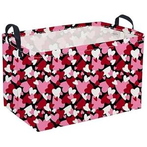Sanjiaofeng Rectangular Valentine's Day Basket Love Storage Bins, Girls Storage Basket with Handles.Clothers, Books, Kid's Gifts Bins. (Black red heart)
