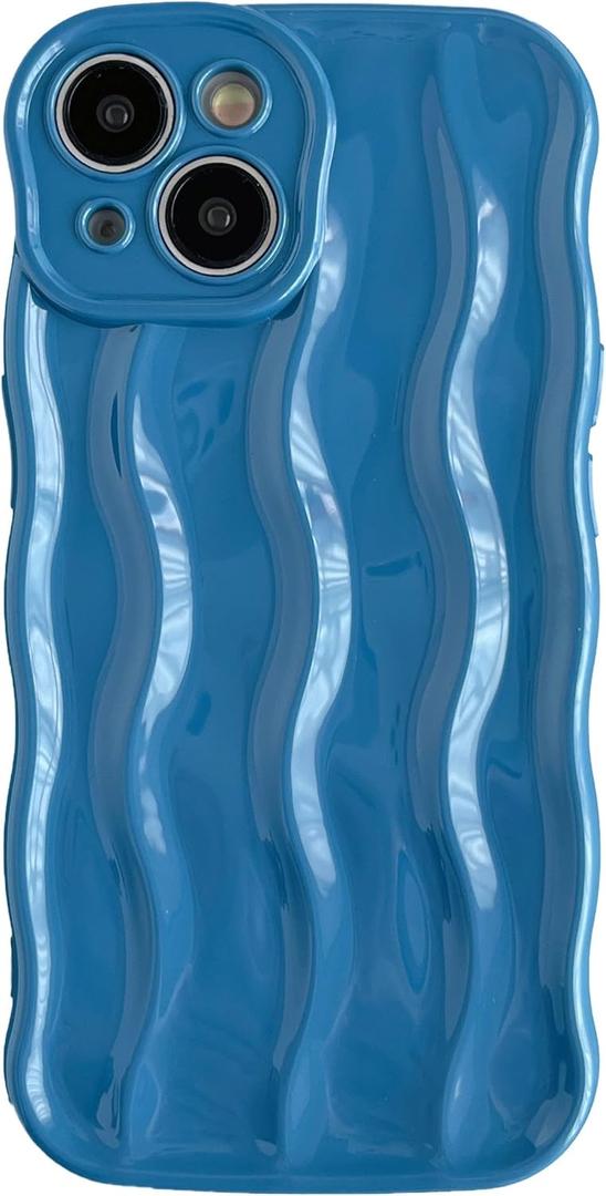 Caseative for iPhone 15 Case,Water Ripple Pattern Curly Wave Frame Soft Compatible with iPhone Case (Blue,iPhone 15)