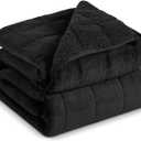 Sherpa Fleece Adult Weighted Blanket, 15 Pounds Dual Sided Soft Plush Blanket for Couch Bed Sofa, Heavy Thick Blankets with Glass Beads Great for Sleep, 48 x 72 inches, Black on Both Sides