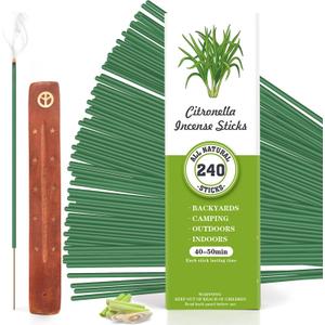 Citronella Incense Sticks, 240 Count Lemongrass Insens Sticks with Insens Holder for Home Indoors Outdoor Garden Patio Camping