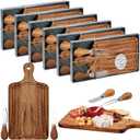 6 Set Bridal Baby Shower Cheese Prizes Wooden Square Board Gift Set Knives Forks Thank You Tags with Box for Guests for Valentines Bridal Baby Shower Housewarming Gifts (Acacia Color)