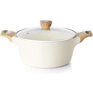SENSARTE Ceramic Nonstick Stock Pot with Lid, 2.6/4.5/6.6 QT Soup Pot Casserole Pot, Non-toxic Healthy Pasta Pot, Large Cooking Pot Stew Pot, Induction Compatible, PFOA PFAS PTFE Free, White