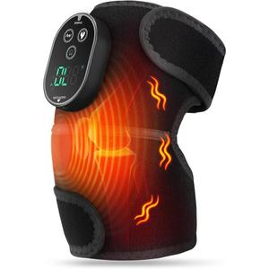 Cordless Knee Massager with Heat, Heating Pad for Knee Shoulder Elbow, Heated Knee Brace for Arthritis, Knee Heating Pad Wrap with 6 Heating Levels, 3 Massage Modes&Timer (Black)