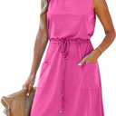Moss Rose Women Summer Dresses Sleeveless Casual Loose Swing Midi Dress with Pockets (XL)