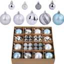 44Pcs Christmas Ball Blue and Silver Christmas Ornaments Set for Valentine's Day Backyard Holiday Wedding Party Decor with 12 pcs 2.36 Large and 32 pcs 1.18 Mini Christmas New Year Decorations Balls