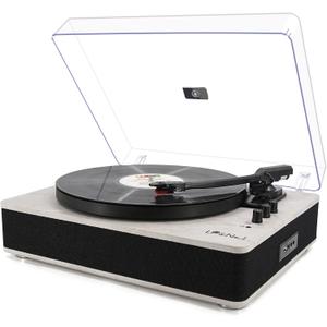 LP&NO.1 Record Player wirelessTurntable with Built-in Speakers and USB Play&Recording Belt-Driven Vintage Phonograph Record Player 3 Speed for Entertainment and Home Decoration(Light Gray)