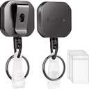 FEELSO Badge Holder Reel Retractable, Metal Heavy Duty Badge Holder with Belt Clip Key Ring and 6pcs Plastic ID Card Holders, Steel Wire Cord Up to 25 inch (Pack of 2)