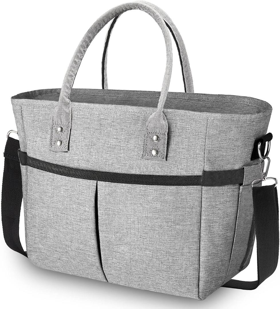 Lunch Bags for Women,Insulated Lunch Tote Bag with Adjustable Shoulder Strap, Lunch Box with Drinks Holder for Adults Men Work Picnic Beach Workout (Grey, X-Large) (Gray)