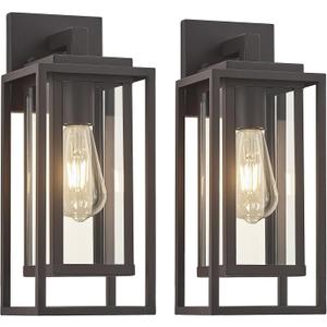 14" Outdoor Wall Light Fixtures Waterproofed Exterior Lantern W/Sturdy Rectangular Double Cage In Old Rust&Clear Tempered Glass,Sconce Mounted For House Patio,Front door,Porch,Yard, Lighting 2Pack
