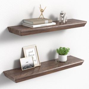 Floating Shelves for Wall, 24 Inch Floating Shelves Set of 2, 6 Inch Deep Wood Wall Shelves for Bathroom, Kitchen, Living Room, Bedroom, Rustic Brown (24in, Charred Rustic Brown)