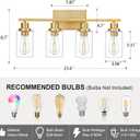 4 Light Gold Bathroom Light Fixtures Brushed Brass Vanity Light Over Mirror Modern Farmhouse Wall Lighting Sconces Wall Lamp for Bathroom, Bedroom, Living Room E26 Socket with Glass Shade