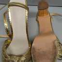 Goolita Bow Metallic Platform Heels for Women Chunky Buckle Ankle Strap Heeled Sandals Sexy Snakeskin Comfortable Party Bridal Shoes, Size 38