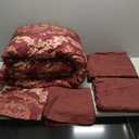 WONGS BEDDING Burgundy Comforter Set King Size, Maroon Damask Texture 7 Pieces Bed in a Bag Polyester Comforter Bedding Sets -1 Comforter, 1 Flat Sheet, 1 Fitted Sheet, 2 Pillow Shams,2 Pillowcases