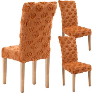 VitalCozy Fall Pumpkin Dining Chair Covers Set of 2 Burnt Orange Pumpkin Chair Back Covers Fluffy Plush Seat Slipcovers for Farmhouse Autumn Harvest Couch Kitchen Wedding Party Decor