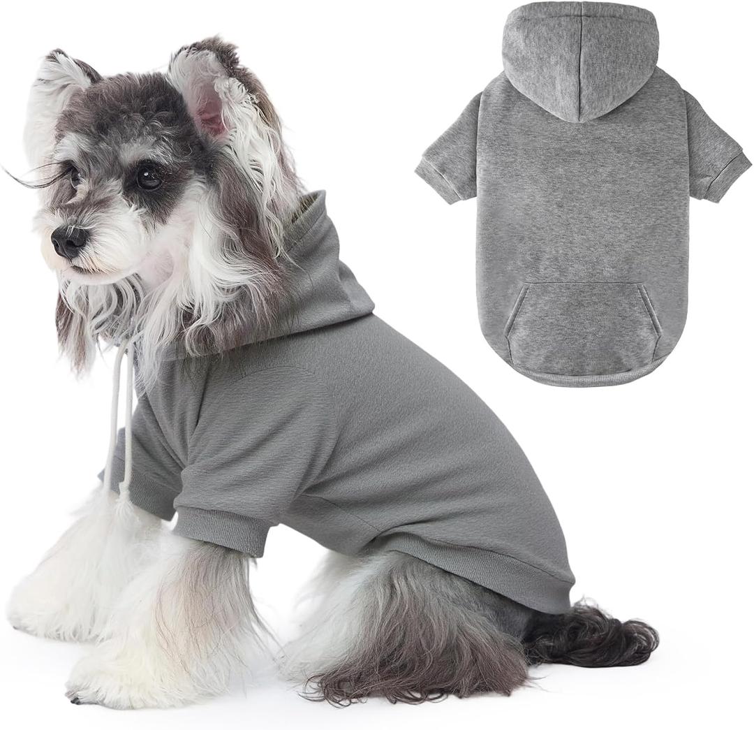 Dog Basic Hoodie Soft Dog Clothes Cold Weather Sweaters for Medium Large Dogs Cozy Fabric Warm Sweatshirt with Leash Hole (Grey, S (Back: 12.6",Chest:18.11", Neck: 13.78"))