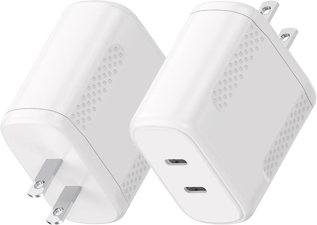 Essri 40W Gan Dual USB C Charger Block 2-Pack,PD 3.0 Fast Charging Wall Plug Power Adapter with Dual Type C Ports for iPhone 17/16/15/14/13 Pro Max,iPad Pro/Air/Mini,Galaxy S25 / S24,Google Pixel (White)