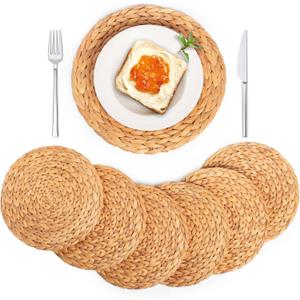 Defined Deco Woven Placemats Set of 6,13" Round Rattan Placemats, Water Hyacinth Placemats, Farmhouse Place Mats, Wicker Table Mats, Plate Chargers for DiningTable, Party Wedding