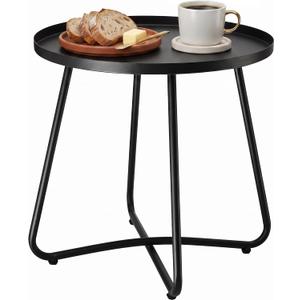 Outdoor Side Tables, Weather Resistant Steel, Small Round End Table for Patio Yard Balcony Garden Bedside Black, 17.72 in x 17.72 in x 17.72 in