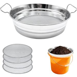 Soil Sifter for Gardening with Handles, Rock Sifter Fits 5 Gallon Bucket with 4 Replaceable Screens, Compost Sifter Dirt Sifter, Captures Dirt Rocks Sawdust