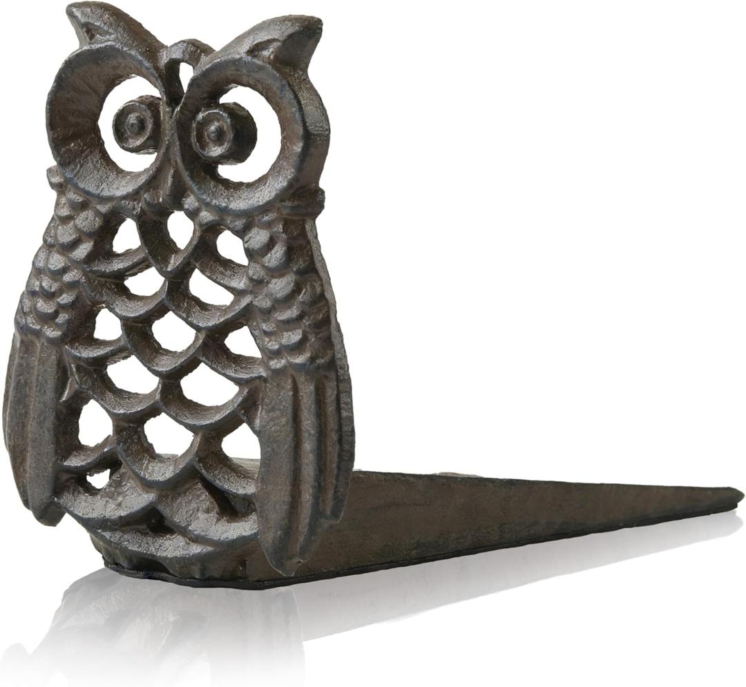 Linton-Cast Iron Door Stop - Heavy Duty Door Stop, Decorative Door Stopper,Door Stoppers for Bottom of Door & Functional with Anti-Slip Base - Ideal for Home & Office (Wall Protector Provided) (Owl shape)