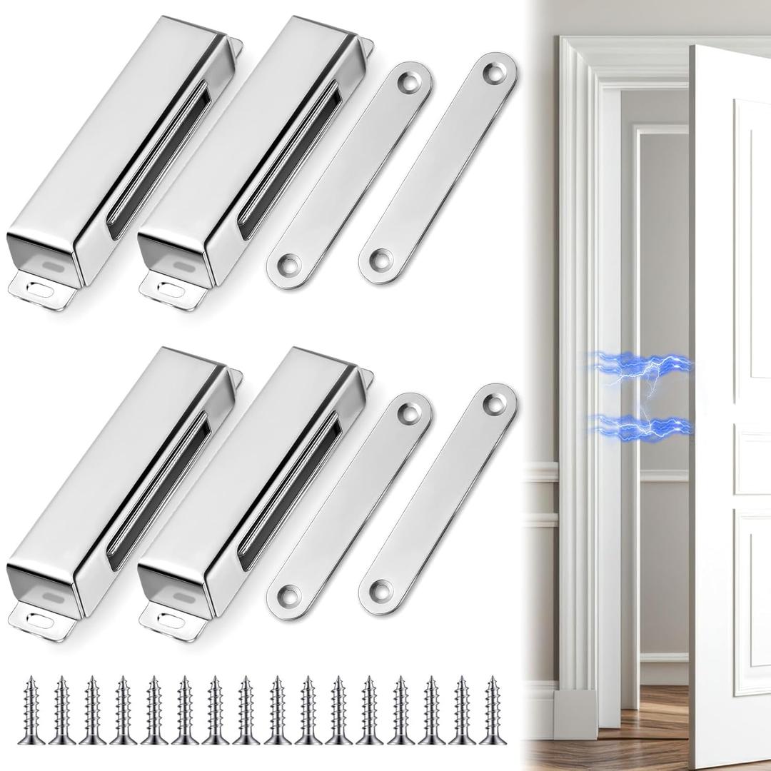 4 Pcs Magnetic Door Catch 150lb Stainless Steel Heavy Duty Strong Magnetic Cabinet Magnets for Closure Wardrobe Closet Cupboard Kitchen Bathroom Room Automatic (3.74 Inch)