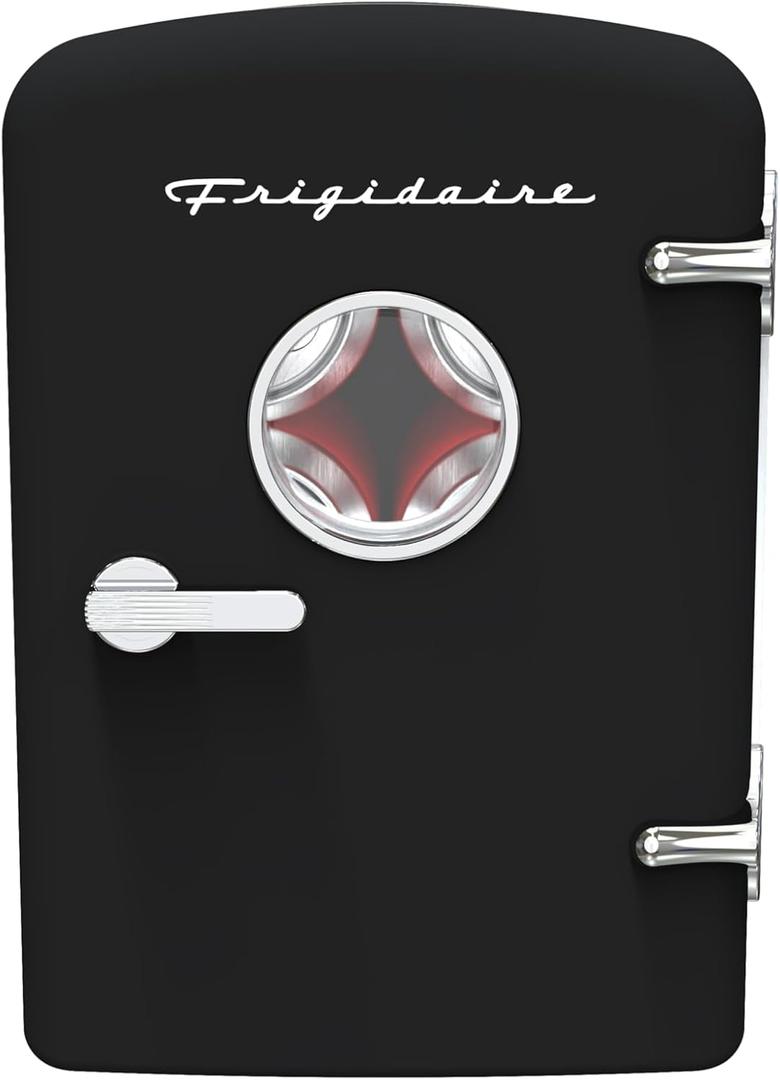Frigidaire Retro 9-Can Mini Personal Fridge Portable Cooler for Car, Office, Bedroom, Dorm Room, or Cabin, 11.8" D x 7.1" W x 10.1" H, BLACK