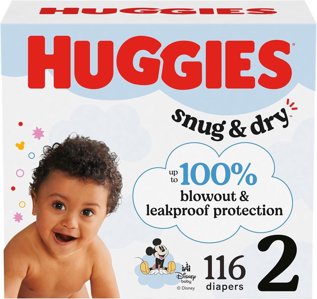 Huggies Size 2 Diapers, Snug & Dry Baby Diapers, Size 2 (12-18 lbs), 116 Count, Packaging May Vary