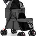 Double Dog Stroller for Medium Small Dogs and Cats Load-Bearing Up to 50lbs, Durable 360 Universal Wheels Lightweight One Hand Foldale Kittens Puppies Travel Stroller Cart(Double)