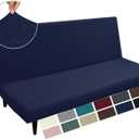 MAXIJIN Futon Cover Slipcover Full Size, 2025 Upgrade Queen Futon Mattress Cover Washable Armless Sofa Couch Covers Stretch Sofa Bed Furniture Protector with Elastic Bottom (Navy Blue)