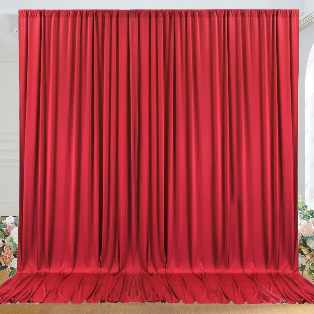 10ft x 10ft Wrinkle Free Red Backdrop Curtains for Parties, Polyester Photo Backdrop Drapes 2 Panels 5x10ft for Weddings Birthday Party Christmas Photography Background