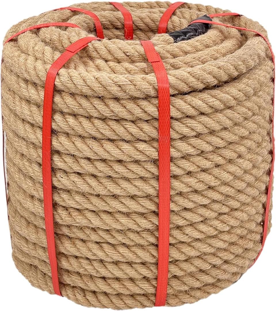 1 Inch x 150 Ft Hemp Rope, 900 Lbs Working Strength, 4 Strand Twisted Cord for Tug of War, Porch Swings, Landscaping & Decor