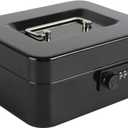 Cash Box with Combination Lock, Metal Money Box for Cash, Lovndi Lock Box with Money Tray, 9.84x 7.87x 3.54 Inches, Black 4 Pack