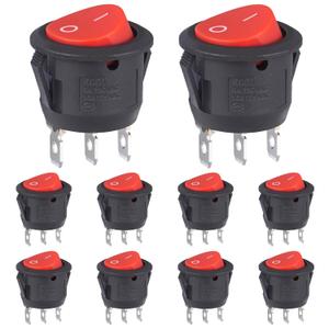 2 x VEXUNGA Round Rocker Switch 12Volt On/Off 3 Pin 2 Position Round Toggle switches AC 6A/250V 10A/125V KCD1 Red Black Mini Circle Switch for Rv Car Truck Boat (Pack of 10pcs)