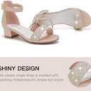 Dufannie Girls Sandals Low Heels Dress Pump Ankle Strap Open Toe Flower Girl Wedding Party for Toddler Little Big Kid (Single Rhinestone Rosegold, 12)