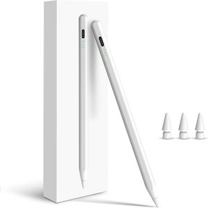 Pencil for Apple iPad A16 10th, Fast Charge Stylus Pen for 2026-2018 iPad A16/11-6th, Air 11"/13" M4/M3/M2/5th-3rd, Pro 13/11/M4/12.9, Mini A17 Pro/6/5th Palm Rejection Tilt Sensitivity (White)