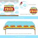 Party Inspo Reach for the Sky Birthday Decorations, 121 PCs - Toy Inspired Story 4th Birthday Party Supplies with Blue Cloud Backdrop, Balloon garland, Four Cake Topper